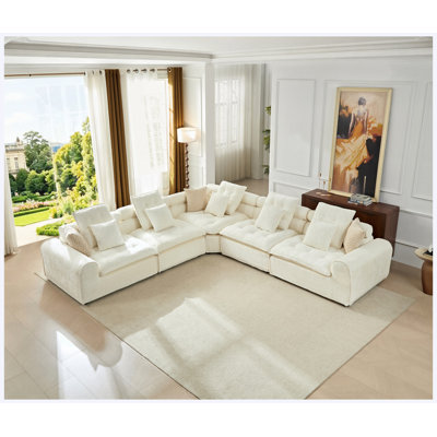 Canapé modulaire en laine d'agneau moelleux blanc de 124,3 po, canapé d'angle surdimensionné en forme de L surdimensionné, moelleux et moelleux