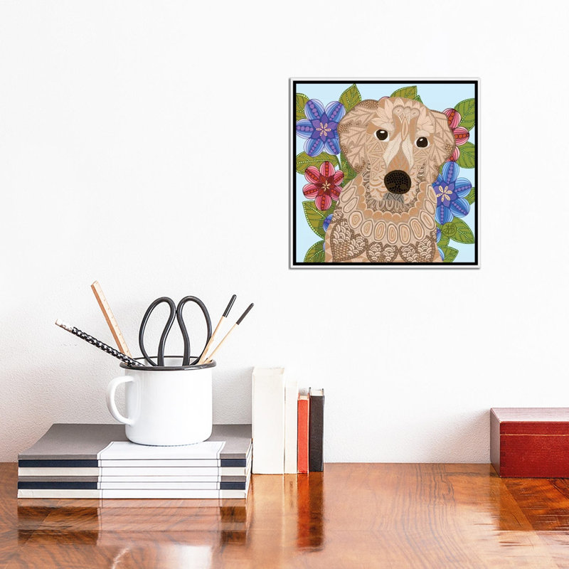 « golden retriever », impression sur toile tendue, H 12 po x l 12 po x P 1,5 po, Toile avec cadre blanc