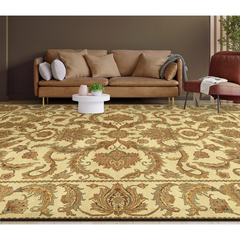 Hand Knotted Wool Oriental Area Rug in Ivory