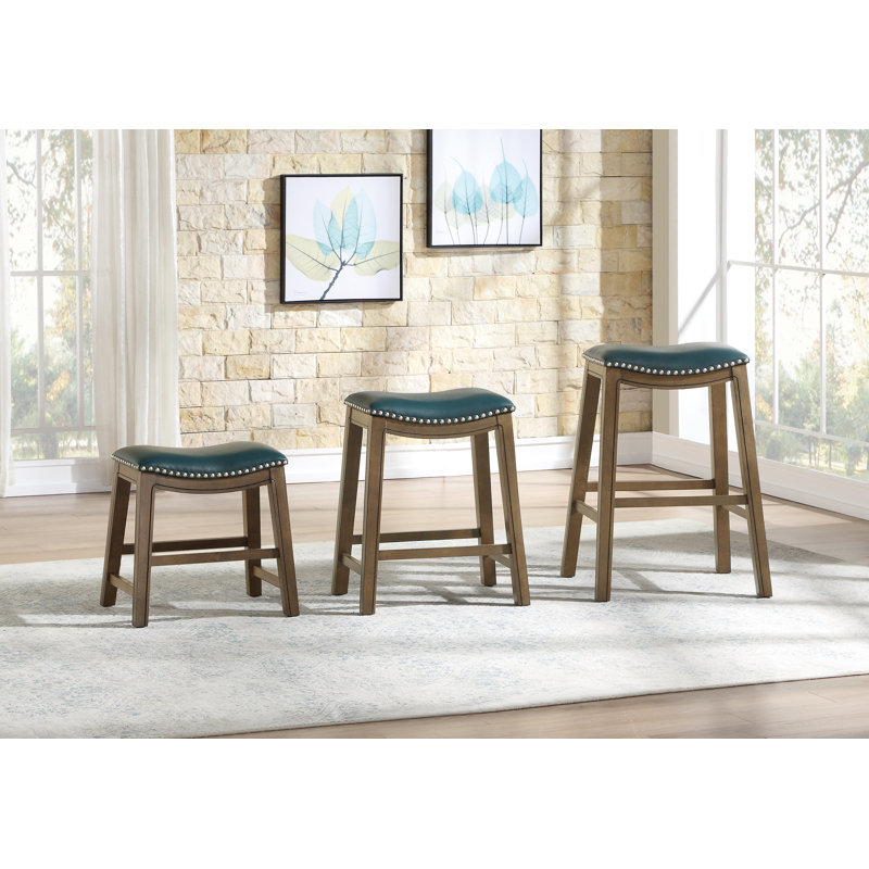Zackery Upholstered Counter Stool with Solid Wood Frame, Green, Short Stool (19.5" Seat Height)