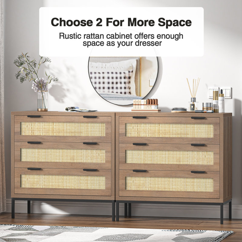 Alecse 3 - Drawer Dresser Rattan Chest of Dresser