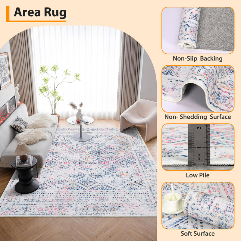 2x6 Hallway Machine Washable Runner Rug Non Slip Neutral Modern Carpet Throw Rug for Bedroom Living Room Dining Room Kitchen