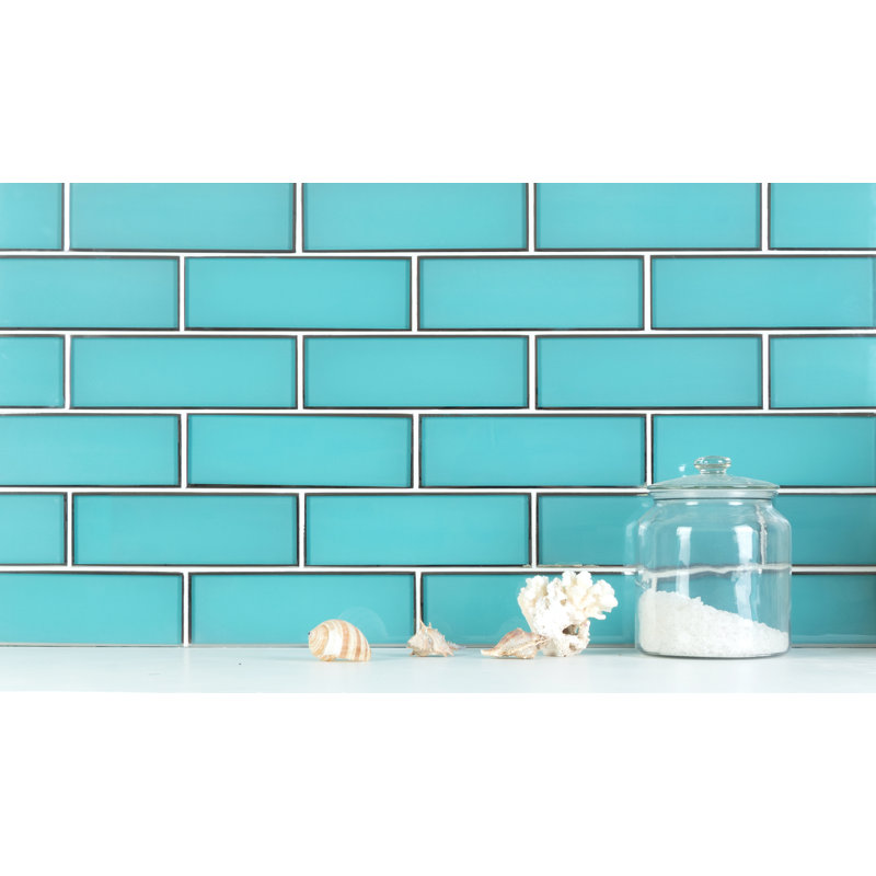 Artista 3" x 9" Glass Subway Tile, Aqua Blue