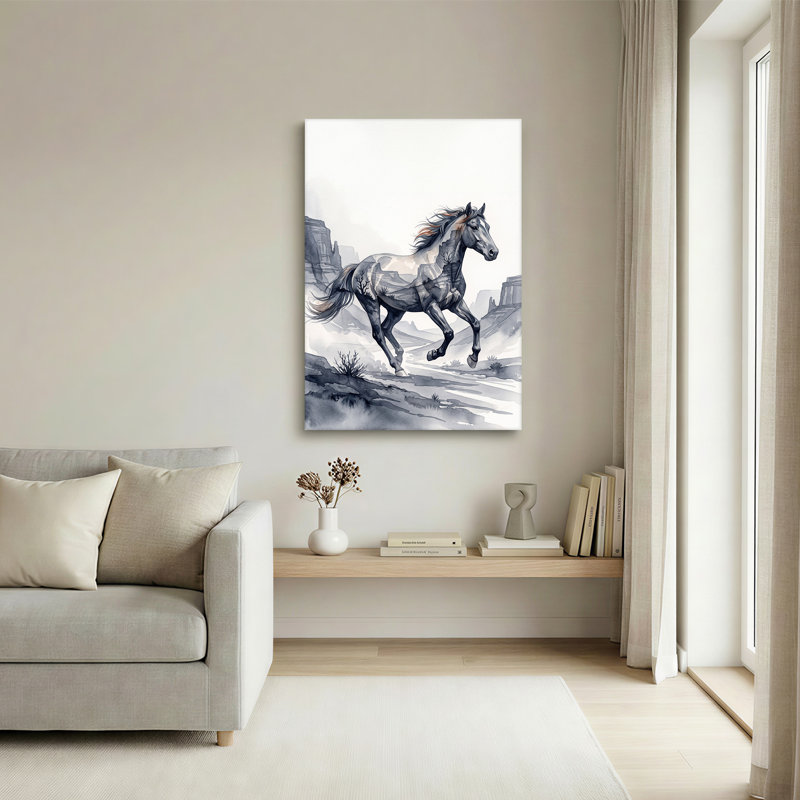 Art cheval sur toile, paysage de désert, H 36 po x l 24 po