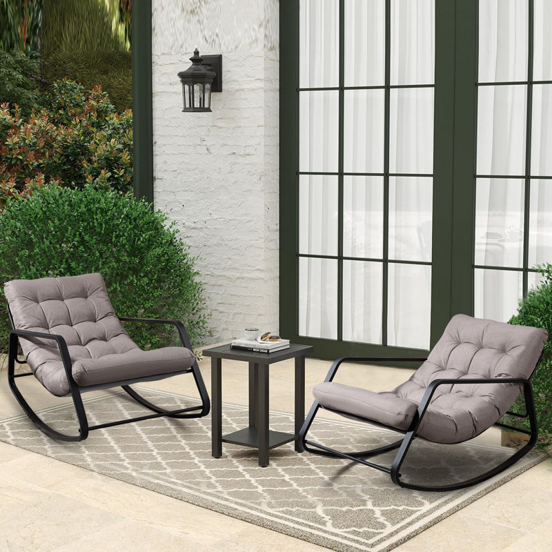 Chaise berçante d'extérieur à structure métallique, Brun
