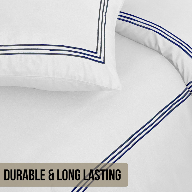 Machine Woven Sheet Set, White/Navy