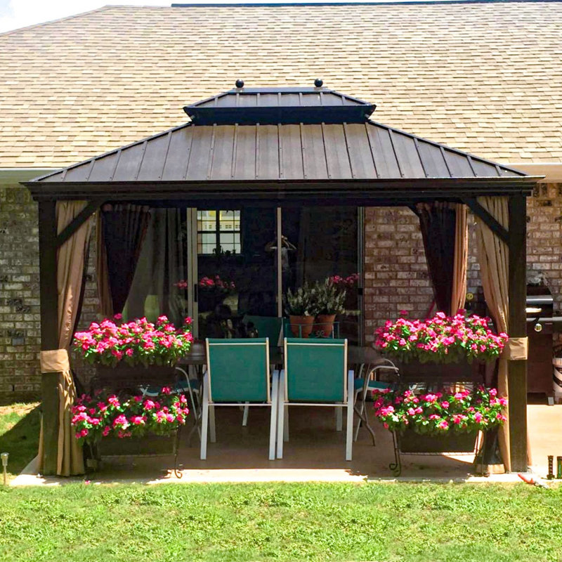 PURPLE LEAF 10' x 12'  Hardtop Gazebo Canopy for Patio Deck Backyard Heavy Duty Outside Sunshade with Netting and Curtains Outdoor Permanent Metal Pavilion