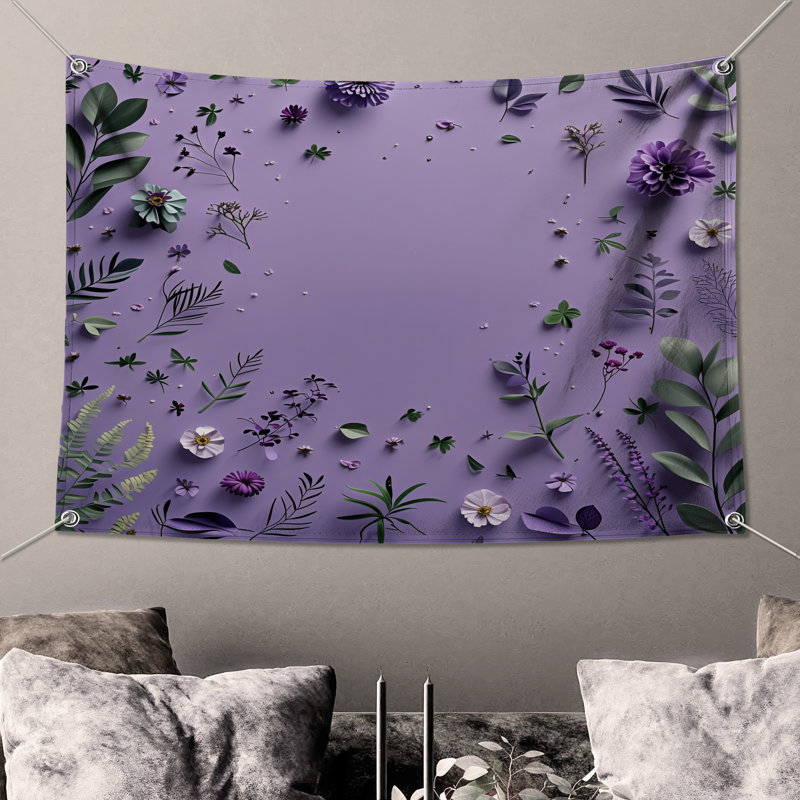 Tapisserie murale fleurs mauves - décoration murale florale, 104in H x88 with 4 Grommets