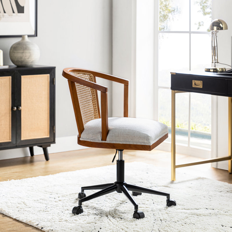 Walnut and Rattan Adjustable Task Chair with Black Metal Legs