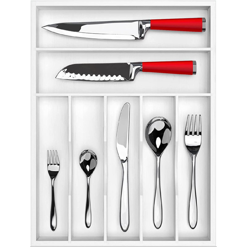 Organisateur de tiroir de cuisine en bambou Arayeli Luxury - 7 pièces, blanc, Blanc