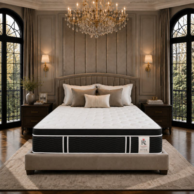 Matelas hybride en mousse à mémoire de forme et gel, fermeté moyenne, livré en boîte, surmatelas européen avec ressorts ensachés renforcés pour un soulagement des points de pression, certifié CertiPUR-US et OEKO-TEX.