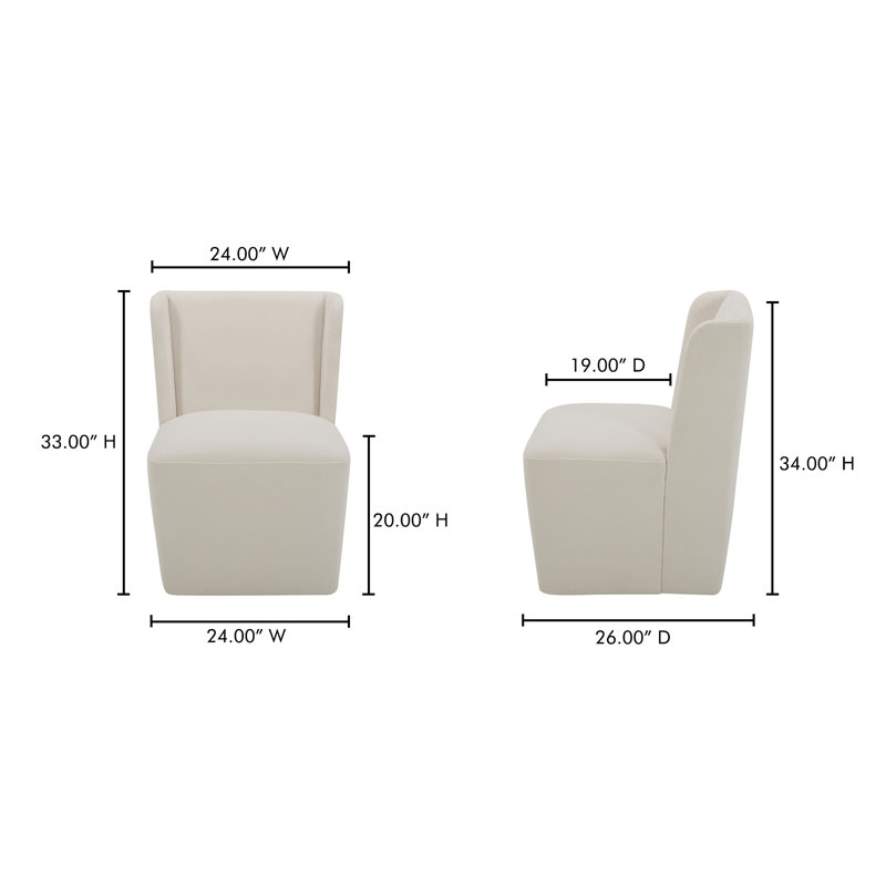 Corabeth Upholstered Rolling Dining Chair, Cream