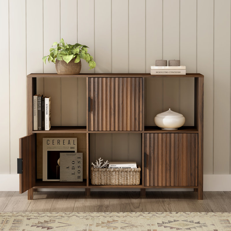 33.5“H*47.24"W Fluted Storage Organizer Bookshelf, Brown