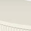 Table d'appoint demi-lune artisanale avec tiroirs 3D, tablette inférieure et finition crème pour salon. Console blanche au design ondulé. Espaces de rangement avec tiroirs.