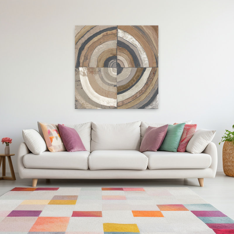 Art contemporain contemporain «The Center I» abstrait avec art abstrait beige, H 48 po x l 48 po