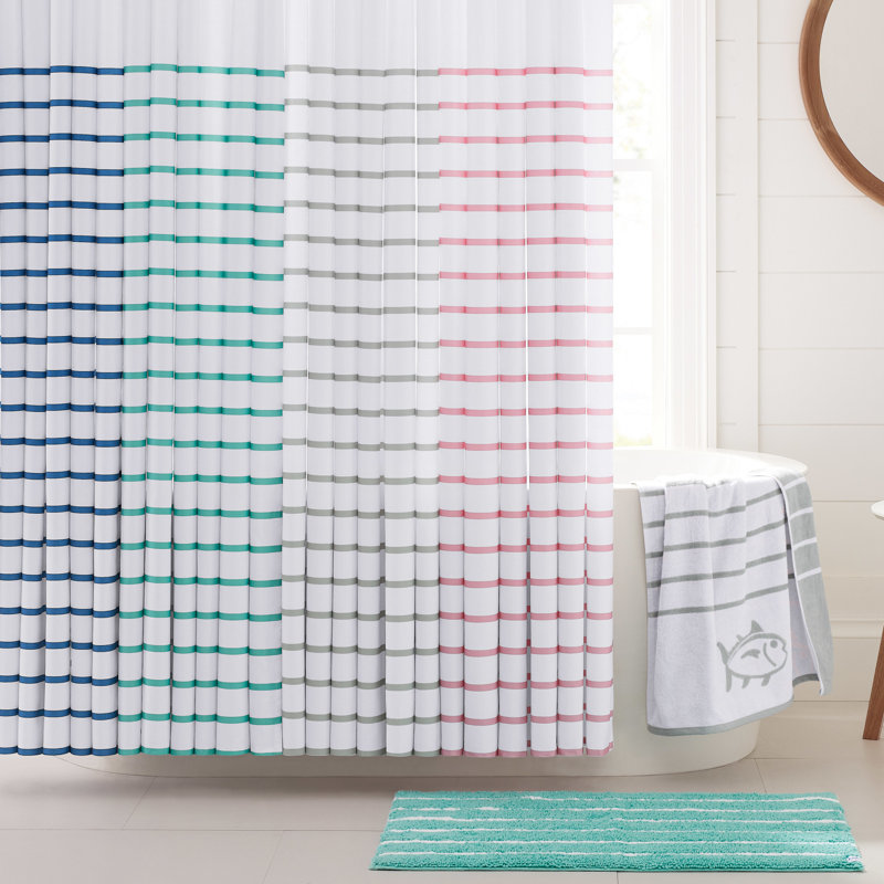 Breton 100% Cotton Striped Single Shower Curtain, White/Gray