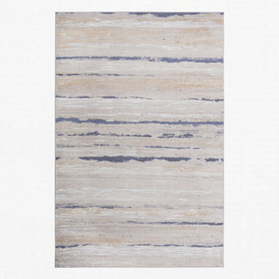 Area Rug Synthetic Fiber Stain Resistant Non-Shedding Striped Ivory Blue Medium Pile 5' x 7'