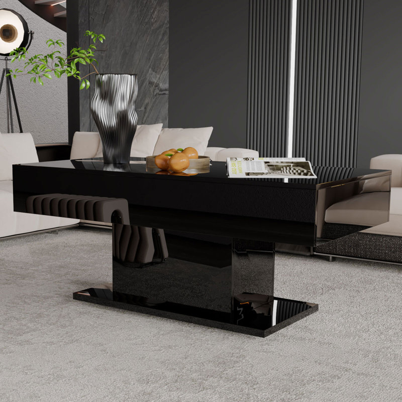 Black Modern High Gloss Coffee Table with Adjustable LED Lights