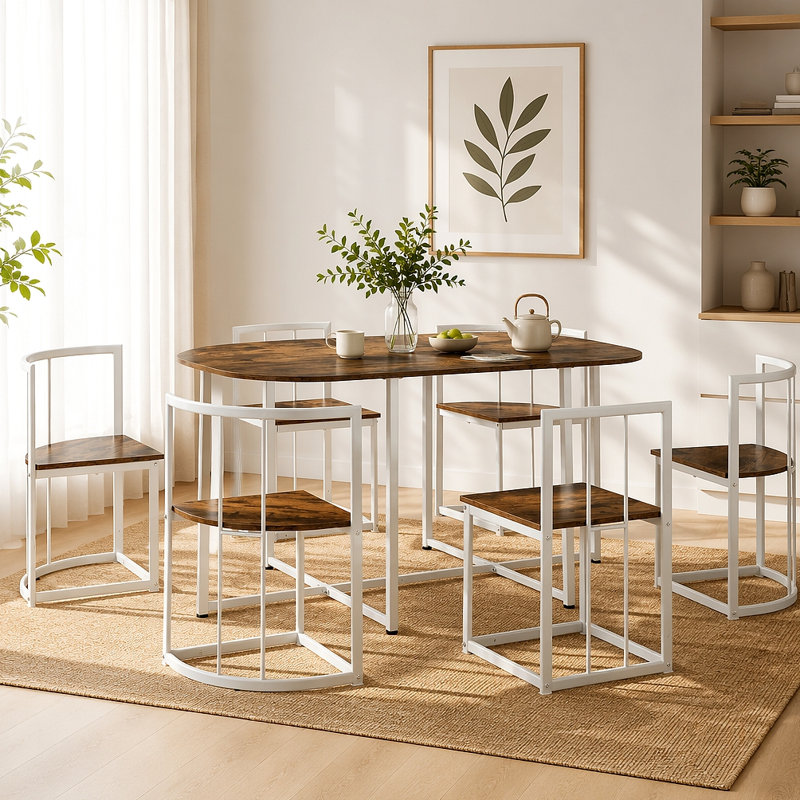 Ensemble de table de salle à manger 7 pièces Modern, Cerisier, Blanc, Cerisier, Cerise / blanc