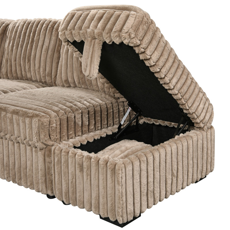 Canapé-lit modulaire en forme de L avec repose-pieds Corduroy, Velours côtelé brun