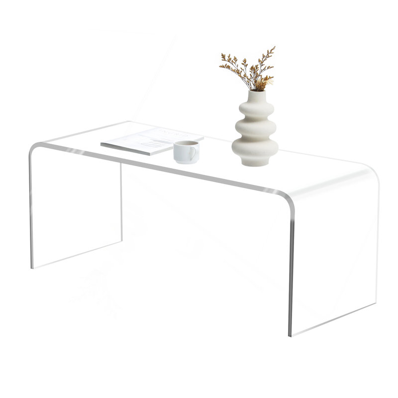 Table basse 39,25 "de long rectangulaire en acrylique avec cascade de 15 mm d'épaisseur, transparent