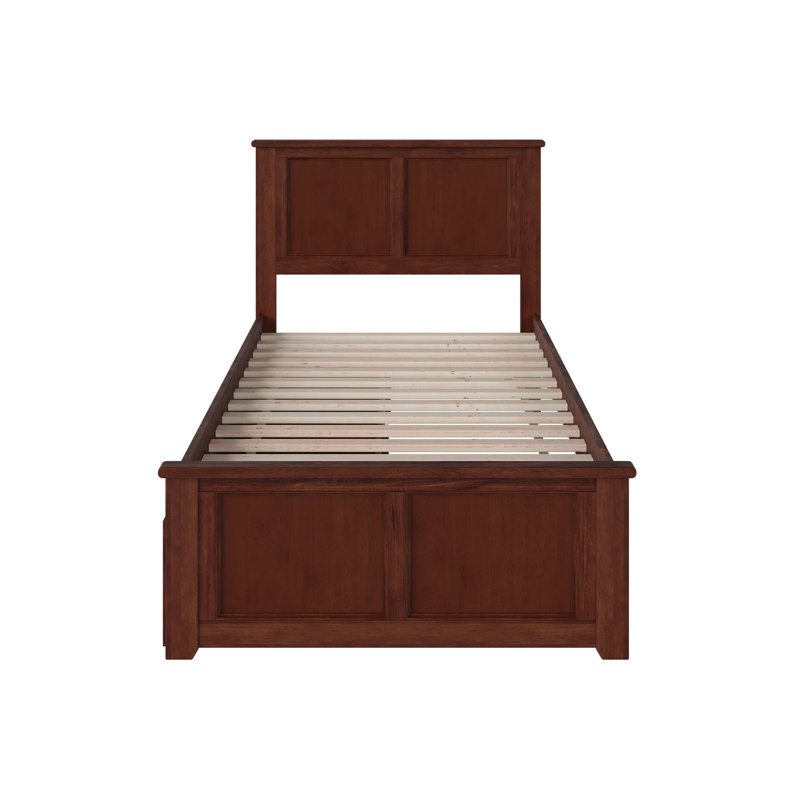 Lit plateforme avec rangement sous le lit Amear, Noyer, Simple TG