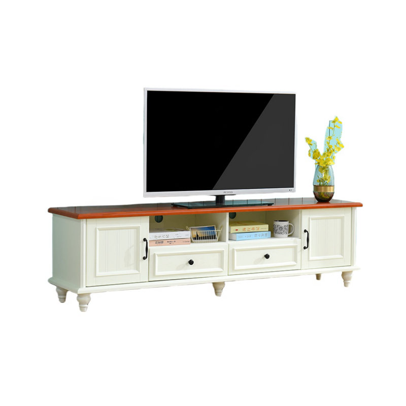 Crédence de rangement moderne simple 78,7 po, Blanc ivoire / brun