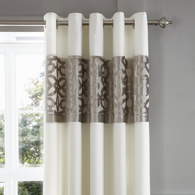 Lattice Cut Velvet Lined Eyelet Curtains Two Panels, Natural
