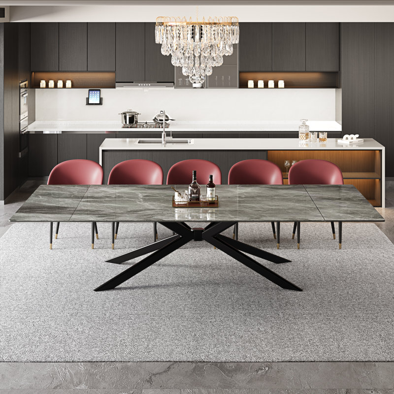 Cerinle 78.74'' To 110.24'' Extendable Rectangular Sintered Stone Dining Table For 10-12, Gray