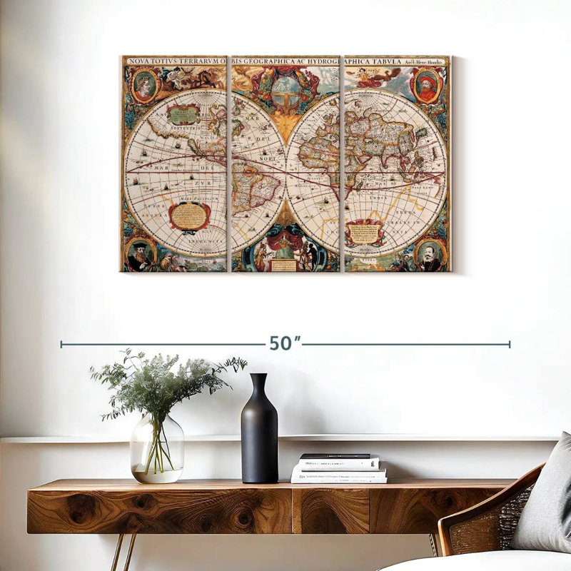 Aliaz Ornate Antique Map, 24" H x 38" W