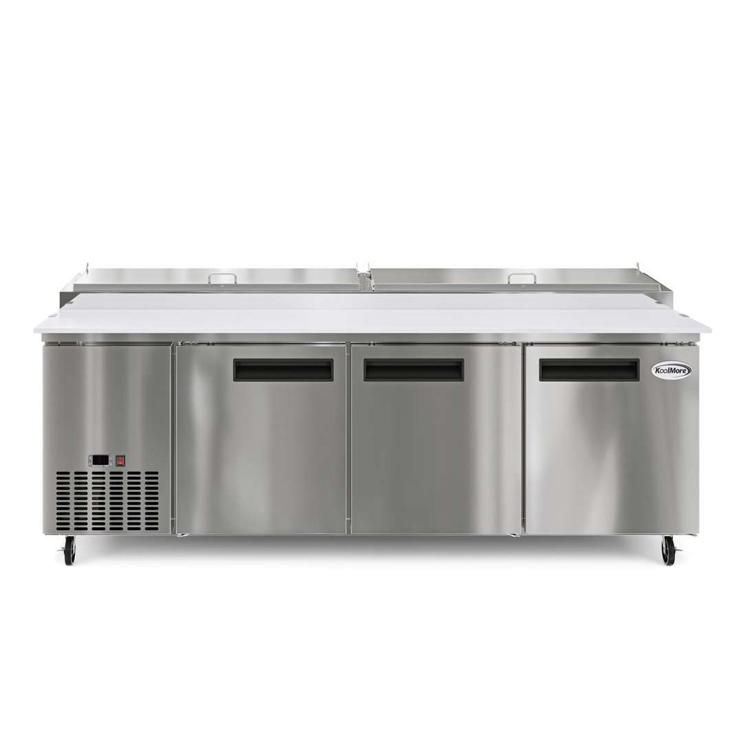 92 In. Three Door Commercial Pizza Prep Refrigerator in Stainless-Steel (KM-RPPS-3DSS) KoolMore