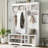Modern Hallway Hall Tree with Metal Hooks and Shoe Cubbies (White)-1587489196