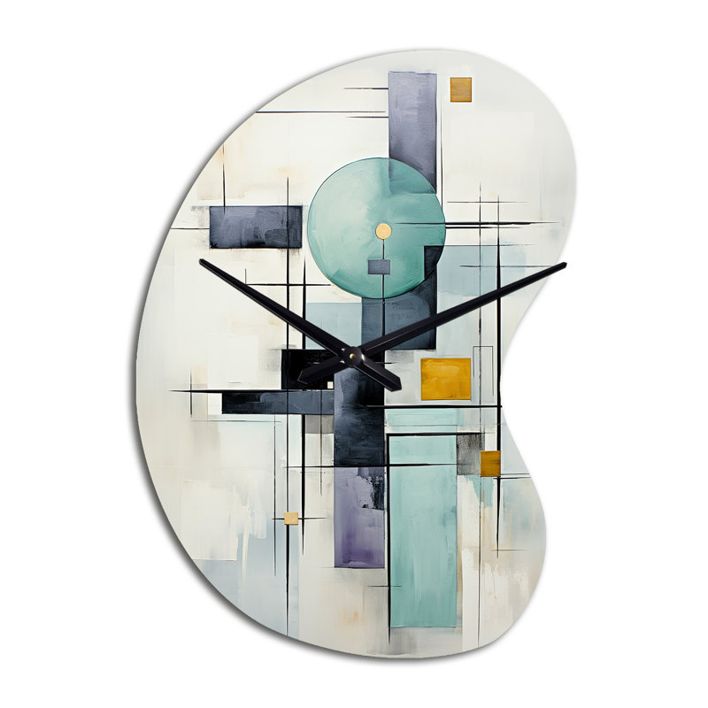 Horloge murale asymétrique en métal blanc, bleu et blanc, suprématisme harmonieux Convergence II, Grand