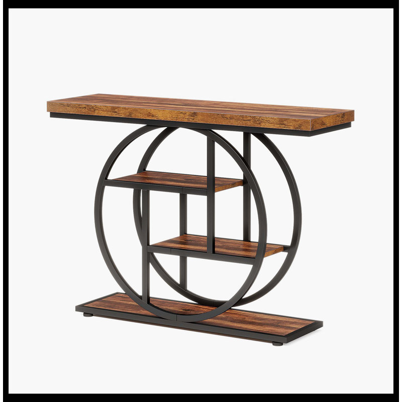41.3" Console Table, Industrial 4-Tier Sofa Entryway Table With Circle Base