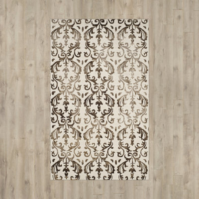Berman Hand Tufted Wool/Cotton Ikat Rug in Ivory/Chocolate