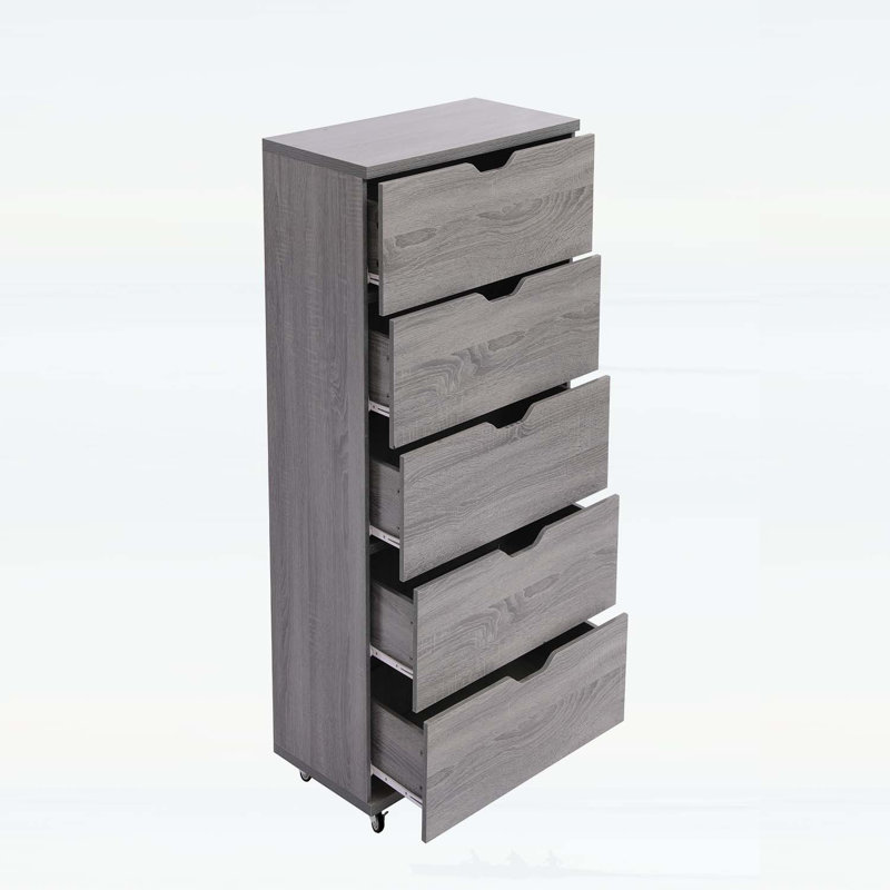 5-Drawer Storage Cabinet with Wheels, Gray