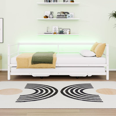Twin Size Metal Daybed with Pop-Up Twin Trundle and LED Lights by Ebern Designs