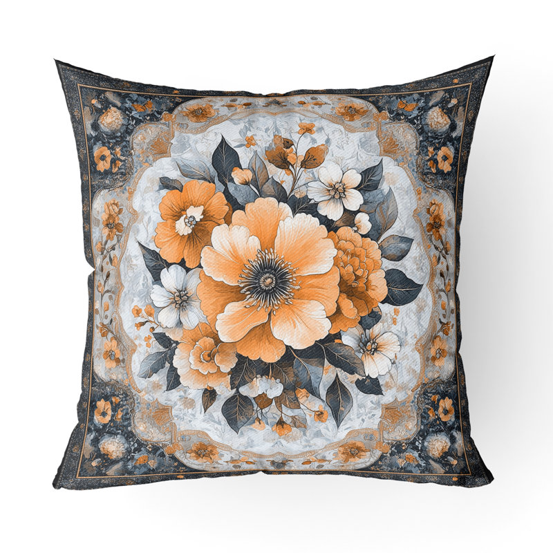 Cachemire Crépuscule Intérieur/Extérieur 18x18, Square 18", Gris / pêche