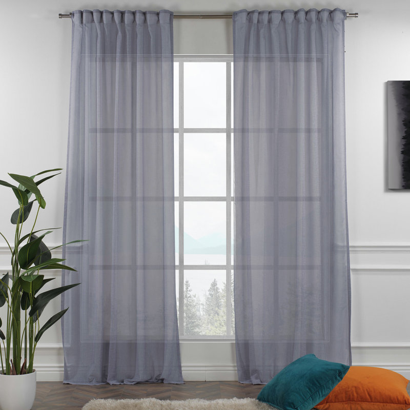 Extra Long Sheer Curtain Panels, Gray, 52" W x 95" L
