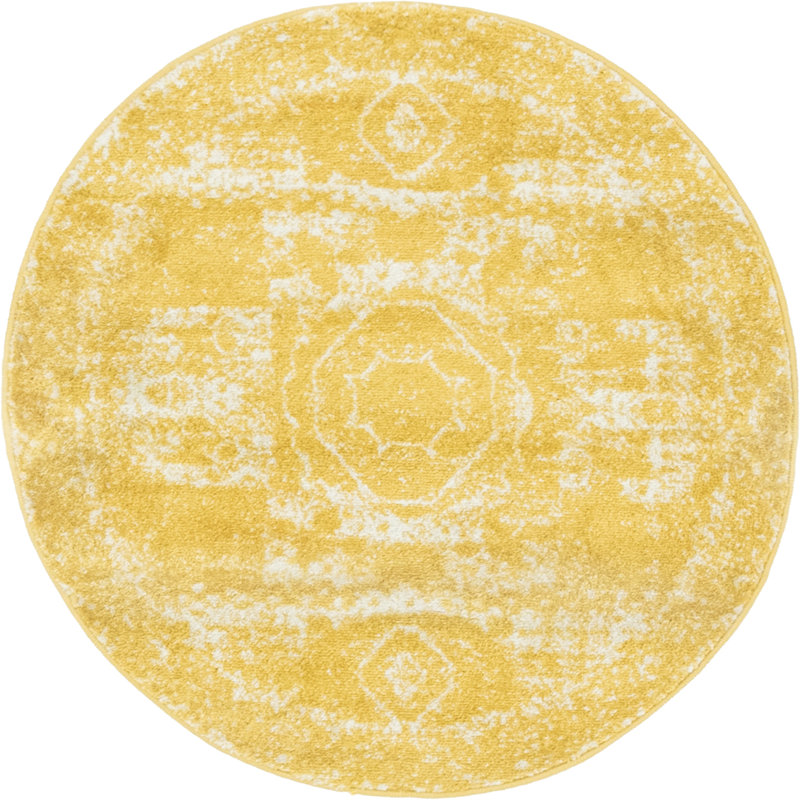Tapis jaune moutarde Rizo Pat, Rond 5 pi 1 po
