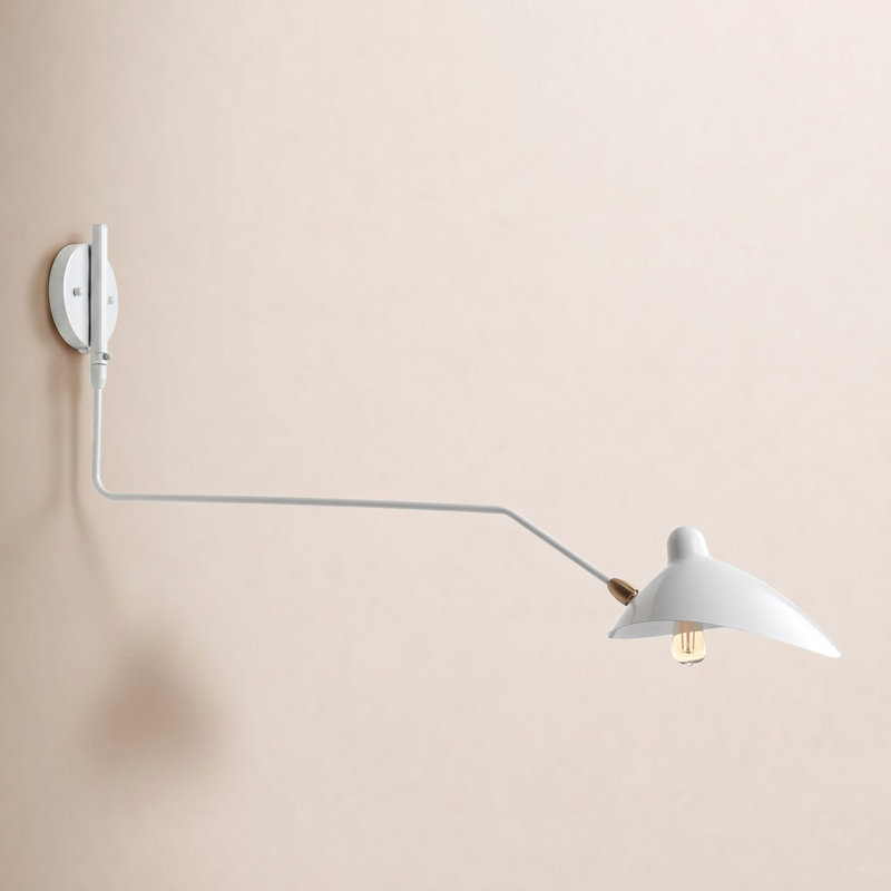 Varun Plug-in Swing Arm Sconce, White/Brass Gold