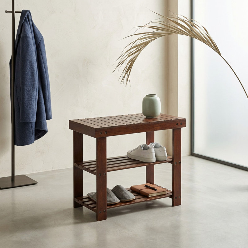 6-9 Pair of Shoes Natural Bamboo Shoe Rack Bench, 3-Tier Multi-Functional Shoe Storage and Bench, Space-Saving Organizer