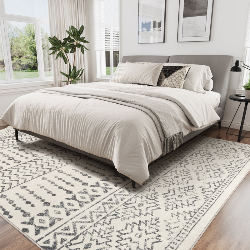 Tapis marocain ultra-mince lavable, tapis antidérapants pour le salon (ivoire), Rectangle 6 pi x 9 pi