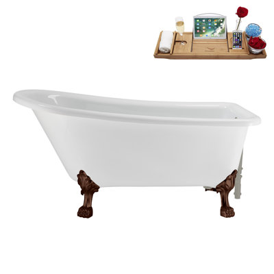 58" Streamlin Clawfoot Tub,Tray,Drain, Clawfeet