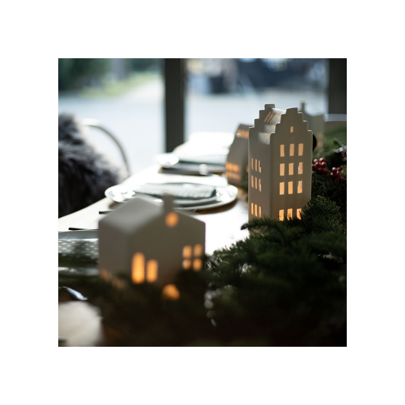 Porcelain Village House - Stepped Gable Roof, 7.9" H x 3" W x 3.5" D
