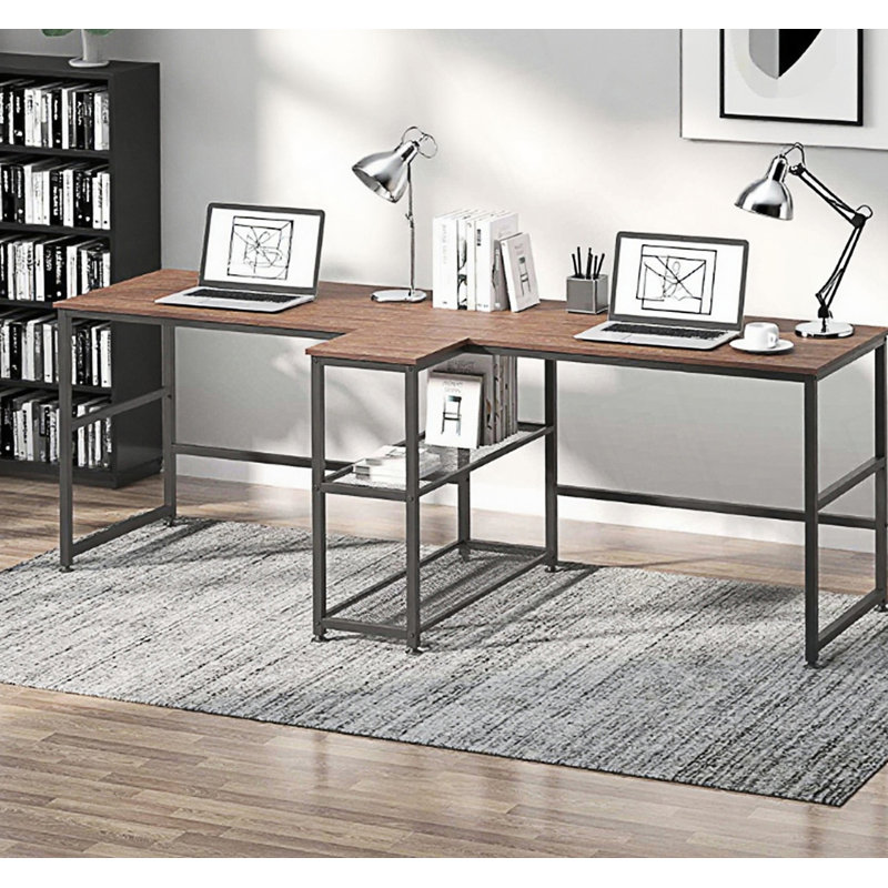 Bureau d'ordinateur pour deux personnes avec tablettes de rangement
