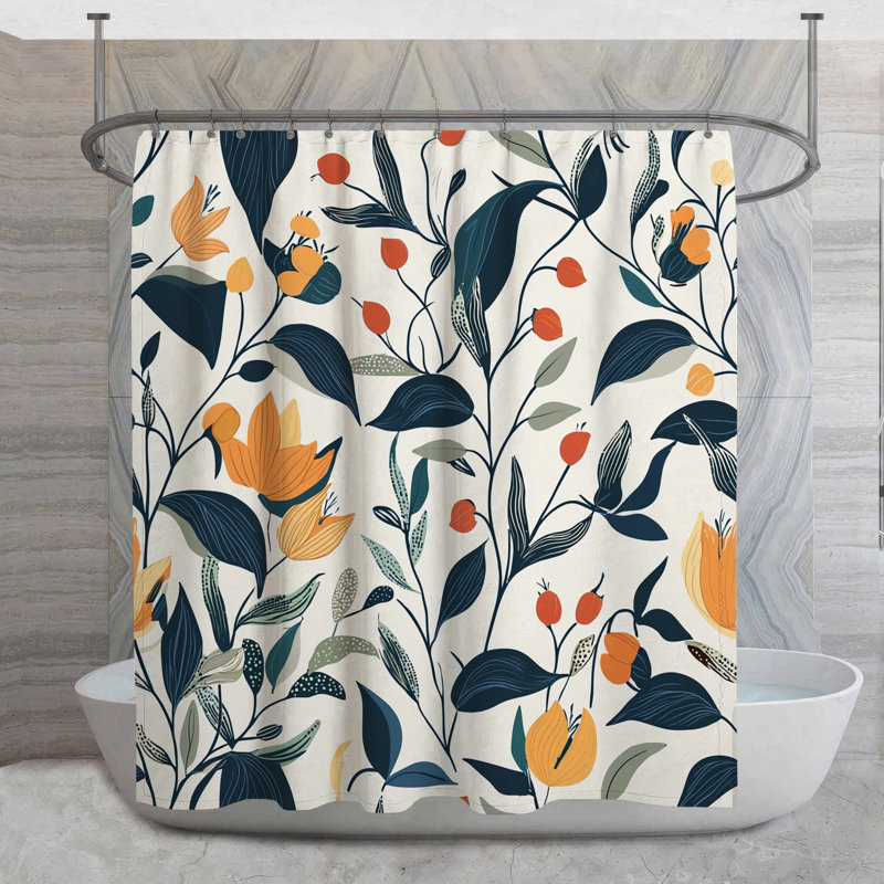 Rideau de douche Floral - Botanical Bathroom Decor Farmhouse, H 84 po x l 70 po