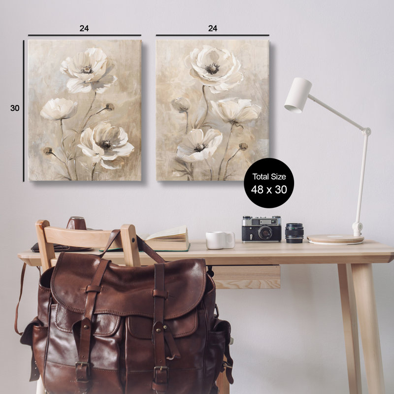  «Neutral Toned Flora», ensemble de 2 toiles murales par Nina Blue, H 30 po x l 24 po