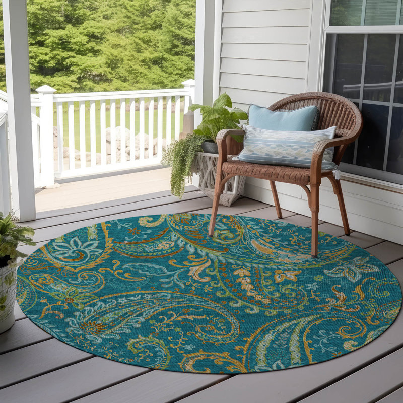 Kinslee Washable Paisley Indoor / Outdoor Rug , Round 8'