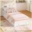 Lit plateforme moderne double avec bureau et rangements intégrés, tête de lit large, tiroirs au pied du lit, étagères latérales, lit blanc pour enfants et adolescents